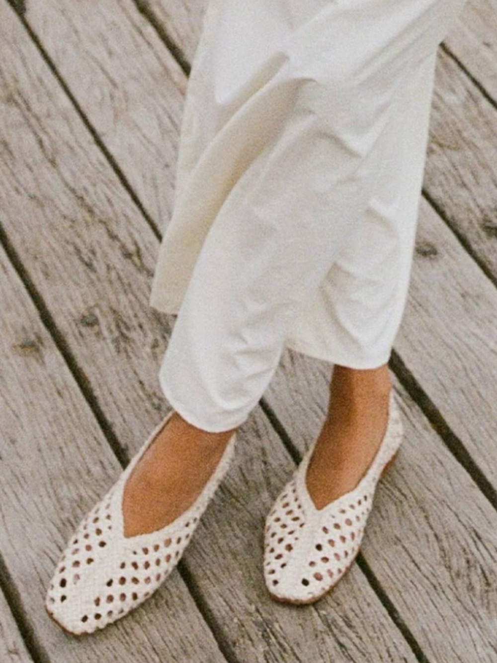 Margaux The Woven Paz Ecru Woven Cream Leather Ballet Glove V Flats EU 40 US9